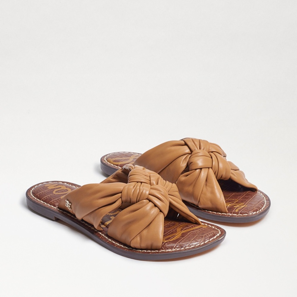 Sam Edelman Garson Knotted Slide Sandals Camel Leather